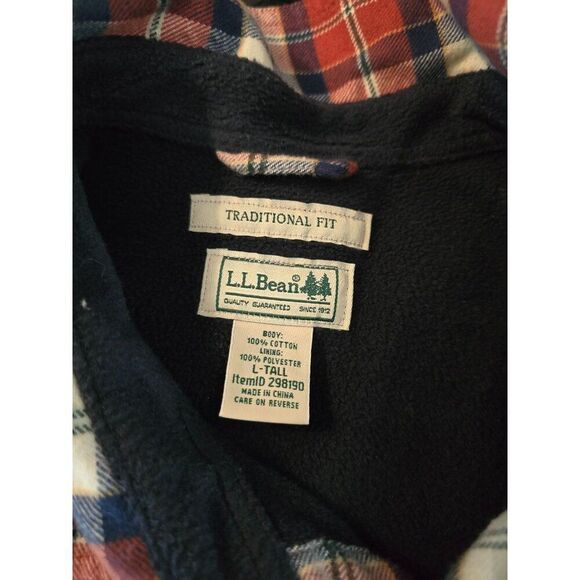 L.L. Bean Mens Traditional Fit L-Tall Plaid Flannel Shirt vintage fleece lined - Picture 6 of 10